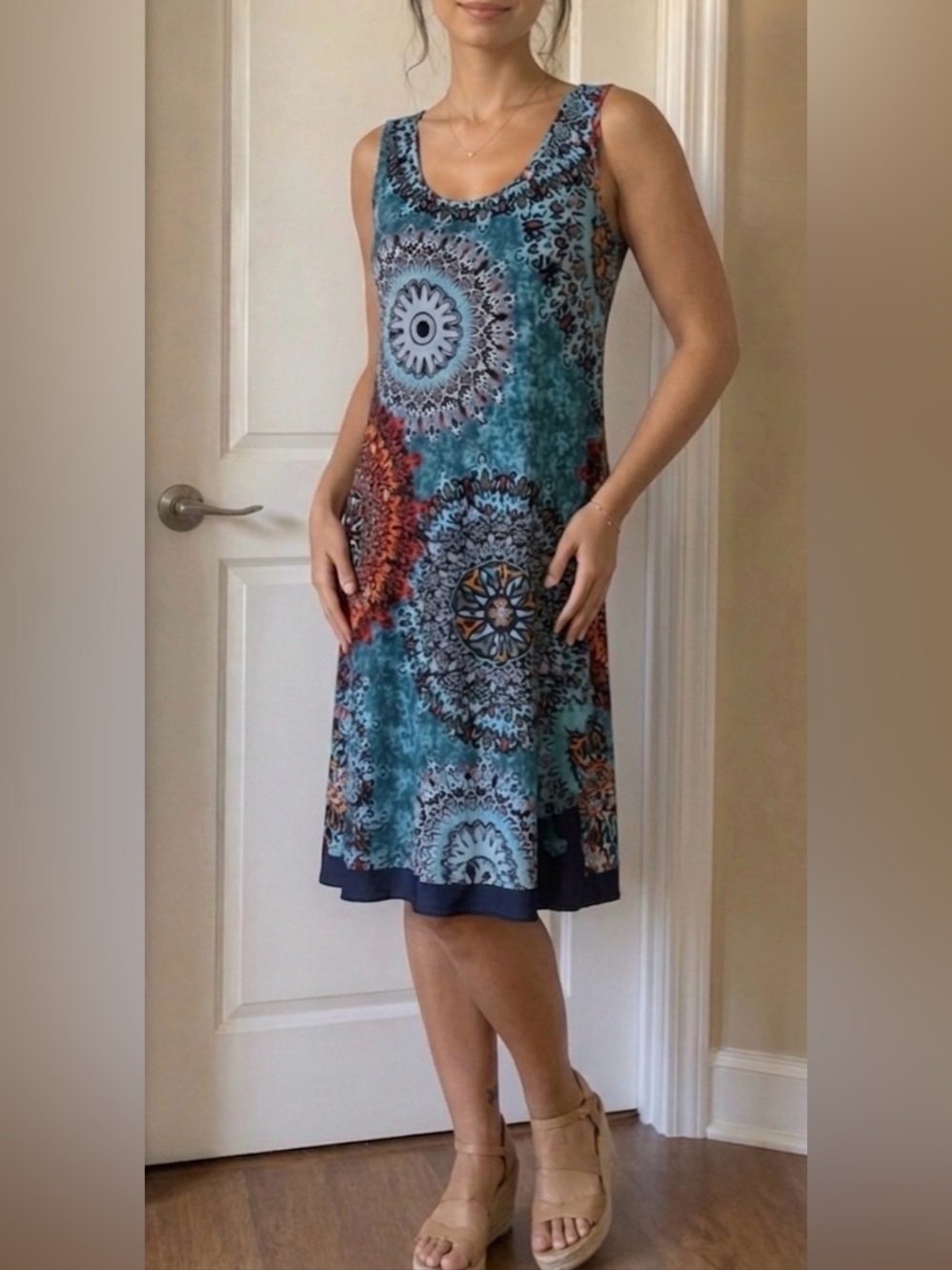 sleeveless casual summer boho-style , swing sundress.